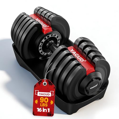 Yagud Adjustable Dumbbell Set, 90 lbs Weights Dumbbells, 1 Hand Rotation, Safety Lock System, Anti-Slip Textured Handle, Space-Saving Dumbbell Set for Full-Body Home Gym
