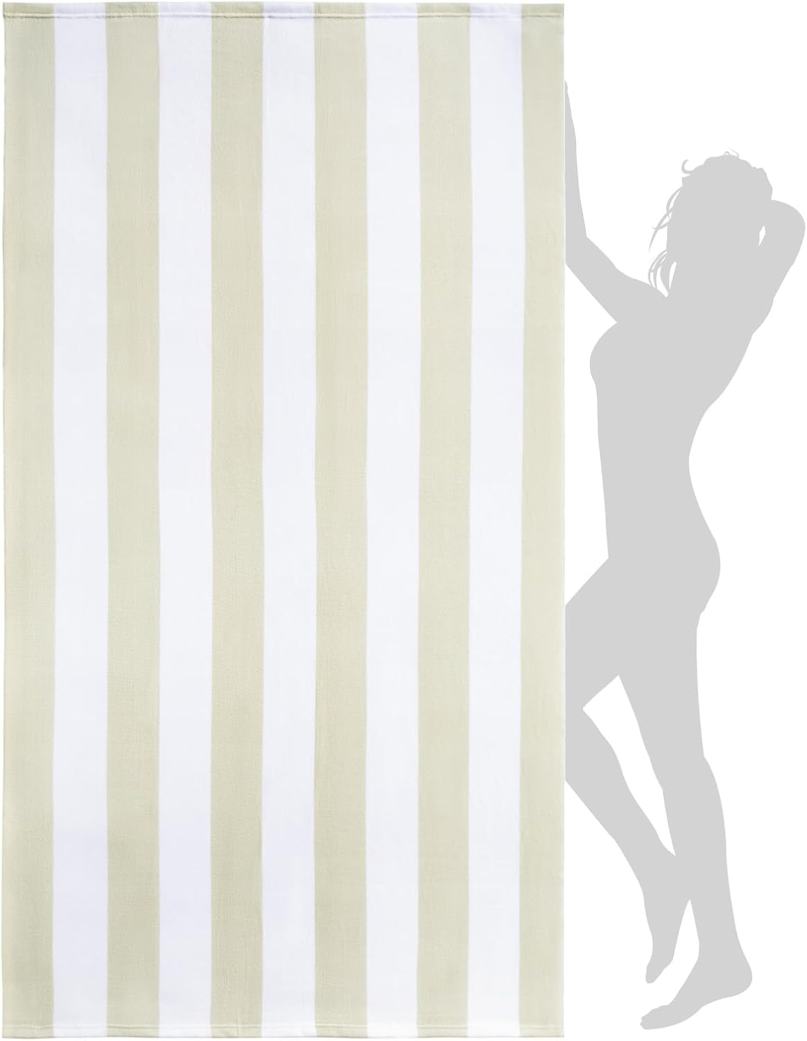 WILFA Extra Large Beach Towel - Oversized Mircofiber Beach Towel 40'' x 70'', XL Striped Lightweight Pool Towel, Big Cabana Swim Travel Towel for Adults Mens Women,Beige