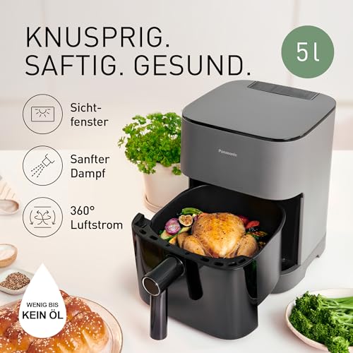Panasonic NF-CC500SXE Air Fryer mit Sichtfenster, 5 l, 80–200 °C, ETM Award 2024, digitaler Timer & LCD-Display, sanfte Dampfzugabe… – Ansicht 3