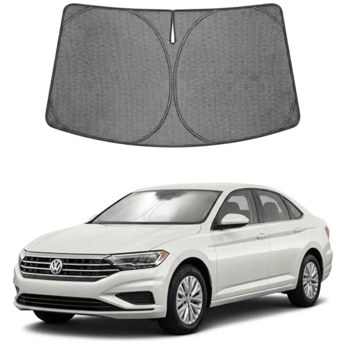 Image of Proadsy Windshield Sun Shade Custom Fit Volkswagen VW Jetta 2019-2026 Ice Crystal Black Front Window Sunshade UV and Heat Blocker Foldable Visor Keeps Car Cooler for Summer Parking and Daily Use