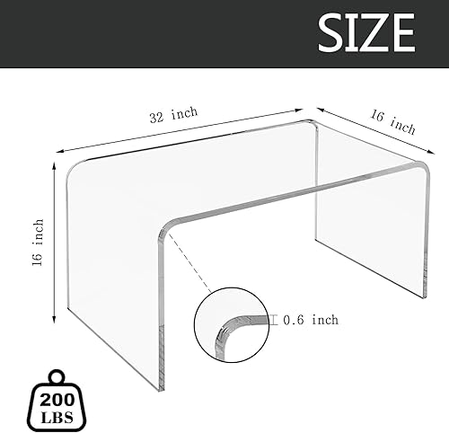 Miniatura 3 de Premium 32" Acrylic Coffee Table, Clear Lucite Coffee Table for Living Room, Rectangle Plexiglass Center Waterfall Table,No Assembly Supports 200