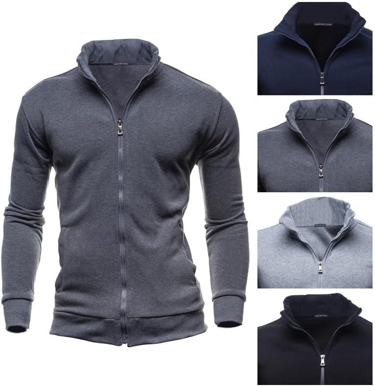 Sweaters for Men Cardigan Sweatshirt Hoodless Zip Up Jacket High Neck Lightweight Sueter Para Hombres - Image 6