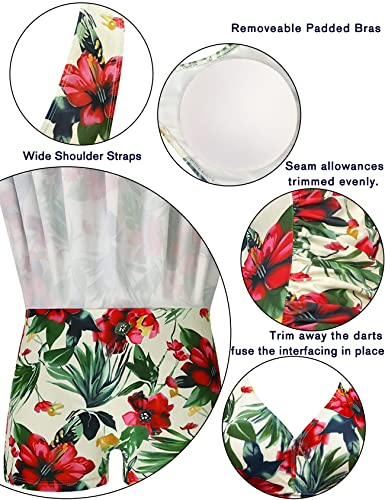 AONTUS Women's Plus Size Removable Padding Swimsuits Tummy Control One Piece Hawaiin Swimdresses Bathing Suit