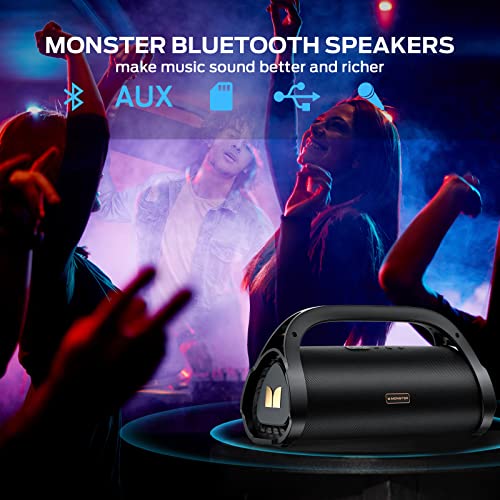 Monster Adventurer Max Portable Bluetooth Speaker, Ipx7 Waterproof Wireless Speaker With Subwoofer Rich Bass, 100W Stereo Loud Sound Speaker With 24H Playtime For Outdoor Party, Pool Beach, Gold #TOP5
