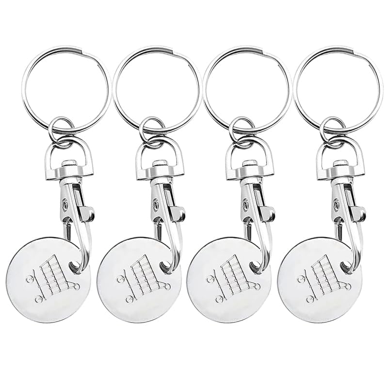 JOYVOX 4-Pack Metal Shopping Cart Coin Keychains Trolley Token Keychains for Easy Shopping Convenient and Functional Shopping Accessories