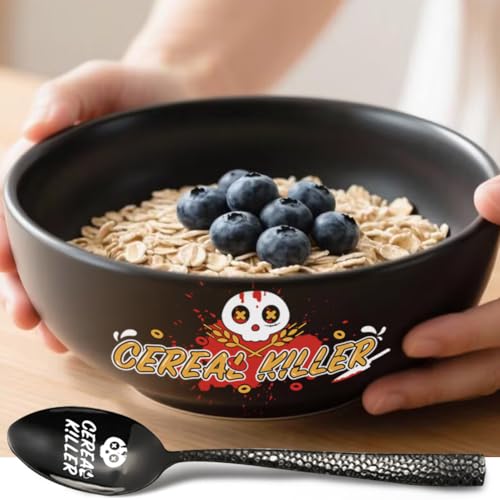 shiningsoul 33oz 7'' Caliber Large Ceramic Cereal Killer Cereal Bowl with Cereal Killer Spoon &...