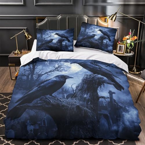 Parure de lit corbeaux 3D microfibre 140x200cm avec housse et taies - 4