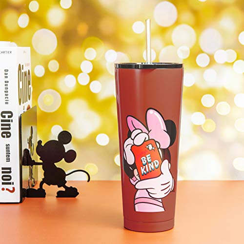 Image of Zak Designs Disney Minnie Mouse Vacuum Insulated Stainless Steel Travel Tumbler with Splash-Proof Lid, Includes Reusable Plastic Straw and Fits in Car Cup Holders (18 /8 SS, 25 oz, Sure Thing)