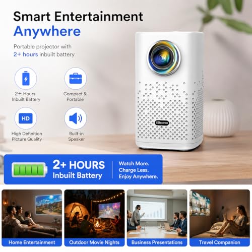 Image of XElectron PocketBeam Android 13 Portable Smart Projector, Built-in Battery, 2hr Playtime, 1080p Support, 6000 Lumens, 150 inch Screen, OTT Apps (Netflix, Prime, YouTube), Miracast, WiFi, BT, HDMI