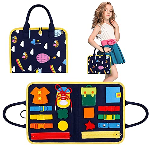 DENUOTOP Busy Board Tragbare Beschäftigt Board Lernspielzeug für Kleinkinder Mädchen Junge 1 2 3 4-jährige Sensorik Spielzeug Lernen Grundleben Kleidungsfähigkeiten und Feinmotorik Cover