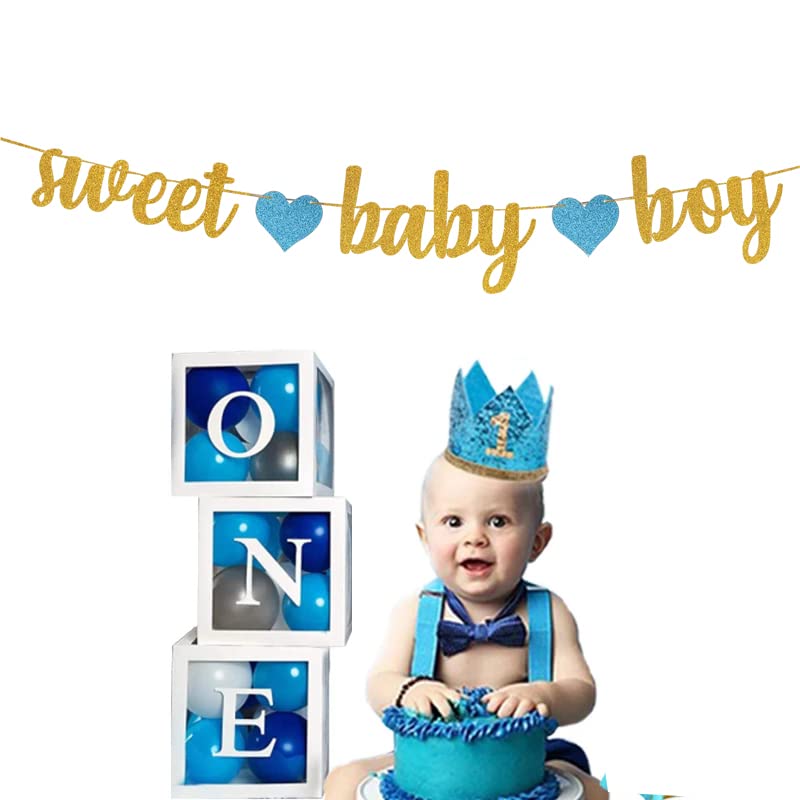 "It's A Boy" Banner Mit Goldenen & Blauen Herzen – Für Babyparty & Geschlechts-Enthüllung