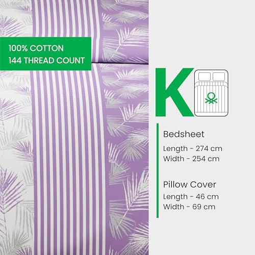 Image of United Colors of Benetton Queen Size Bedsheet Set | 100% Cotton 144 TC Double Bed Sheet with 2 Pillow Covers | Soft, Skin-Friendly & Fade-Resistant Safari Collection