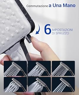 Newentor Soffione Doccia ad Alta Pressione Risparmio Idrico, Doccino per Doccia Anticalcare, 6 Funzioni Getto, Doccetta Universale Facile da Installare, Telefono Doccia in ABS + Acciaio, Facile Pulire