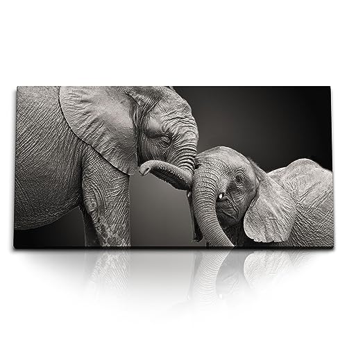 Paul Sinus Tableau mural 120 x 60 cm – Éléphants tactiles en noir et blanc sur toile pour des moments spéciaux de décoration intérieure