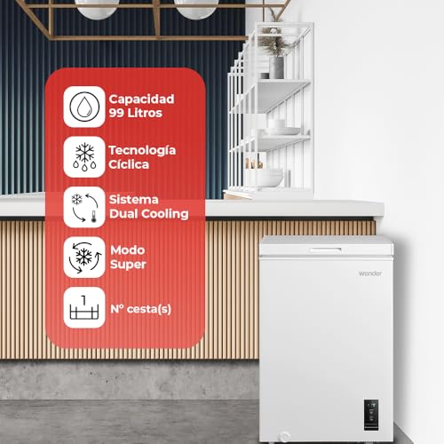 Wonder Congelador Horizontal Blanco WCH1001EDC. Capacidad 99 Litros, Dual Cooling, 1 Cesta, Bajo Nivel Sonoro, Eficiencia Energética Clase E - imagen 4