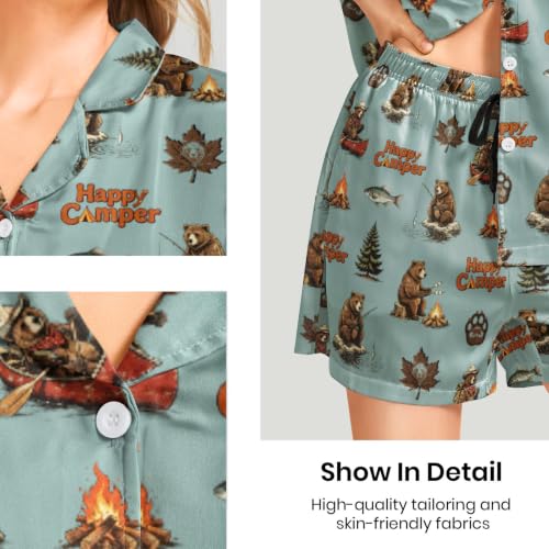 Image of Funny Satin Pajamas Set for Women Button Down Sleepwear Print Pjs Set 2 Piece Short Sleeve Loungewear Gift for Women