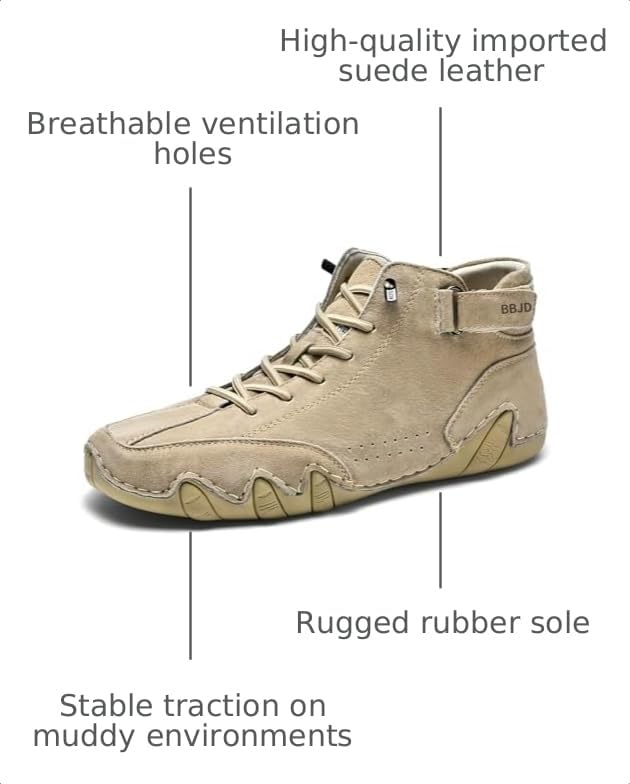 Image of baobeijiadao Men's Beck Shoes Waterproof Non Slip High Top Chukka Boots Handmade Suede Caual Outdoor Sneakers