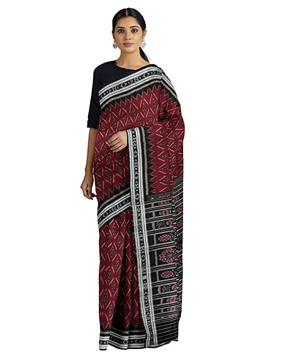 Image of Ikat Women's Cotton Saree, Handmade Pure Cotton Khandua Saree, Ikkat Orissa Traditional Handloom Saree Without Blouse