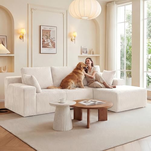 Image of GRUSIGN Cloud Sectional Boneless Couches for Living Room, Modular L Shaped Couch with Deep Seat Oversized Right Facing Chaise, Memory Foam Compressed Spineless 3 Seater Sofa for Apartment, Beige