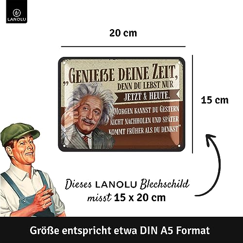 LANOLU Retro Tin Sign, Genießen dein Zeit, Albert Einstein Poster Made of Metal with Quote - Image 2