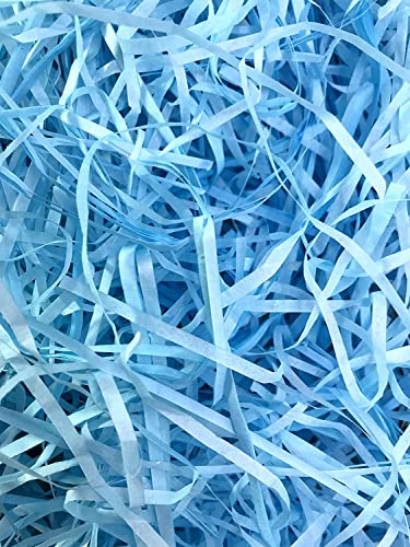 Image of Eco Sarras thin shredded paper crinkle paper grass strips gift tray decoration, gift hamper decorations, gift box fillers, wedding birthday & valentines day gift (1000 Grams / 1 KG, Sky Blue)