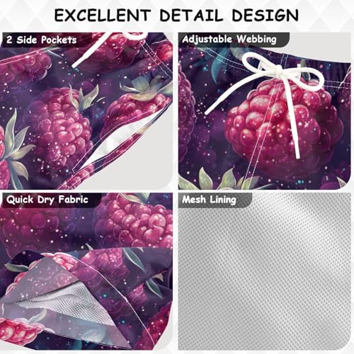 Pigsaly Boys Swim Trunks Spring Summer Raspberry Fruit Red Berry Boys Board Shorts Swimsuit Swimwear Summer Bathing Suit 4T3