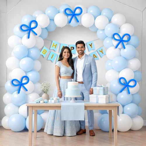 Image of Party Propz Blue & White Birthday Decoration Kit For Kids- 42 Pcs, Happy Birthday Banner, Latex Balloons, Long Blue Balloons & Balloon Arch Roll, Balloon Decoration Kit for Boys & Girls(Cardstock)