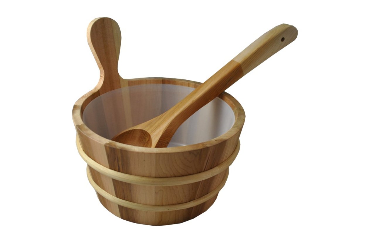Premium Cedar Sauna Bucket Set with Wooden Scoop Ladle and Durable Liner – Ideal for Traditional Finnish Saunas, Steam Rooms, and Home Spa Relaxation