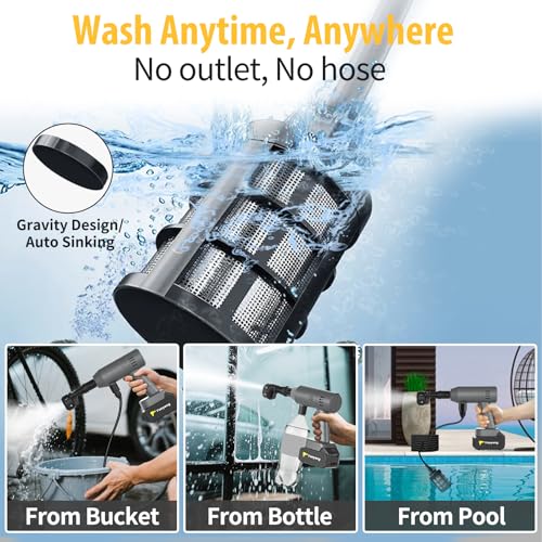 Image of Yoeyang Portable Mini Handheld Cleaning Tool with 2 Batteries | Lightweight Compact Spray Tool with 6-in-1 Nozzle for Car Patio Fence Window Garden Outdoor Use(Grey)