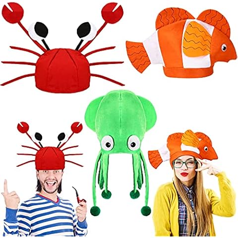 Kasyat 3 Pcs Octopus Clown Fish Crab Hats Ocean Sea Animal Hats Halloween Hat Crazy Costume Hat for Photo Booth Cosplay Funny Party Cover