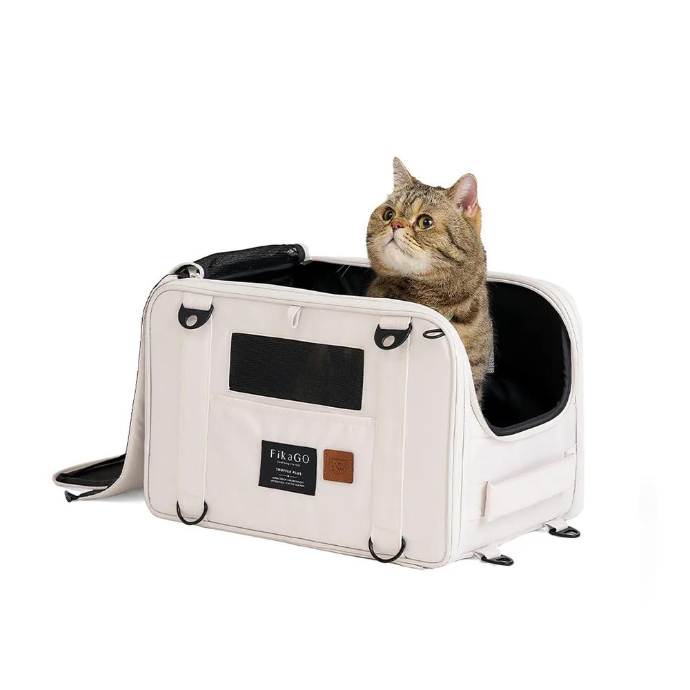 FikaGO Borsa da viaggio 3 in 1 per cani e gatti Truffle Plus - Zaino, Borsa a tracolla e bagaglio a mano (Creamy Cloud, L)