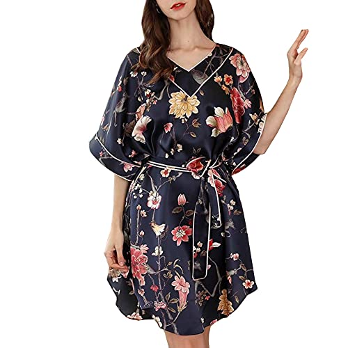 Robe de Nuit en 100% Soie Encolure V Fluide Chic avec Passepoil et Ceinture Taille