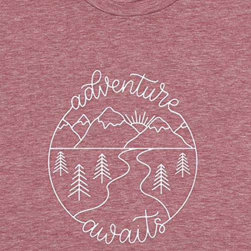 Tewmeu Adventure Awaits Shirts Short Sleeve Tops Women Hiking Mountain Graphic Casual Tops Pink #TOP3