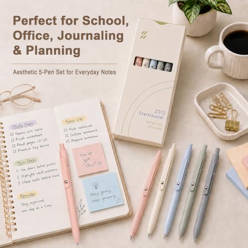 VICO Black Gel Pens, 5 Pcs 0.5mm Quick Dry Fine Point Pens, Smooth Writing Aesthetic Pens for Journaling and Note Taking