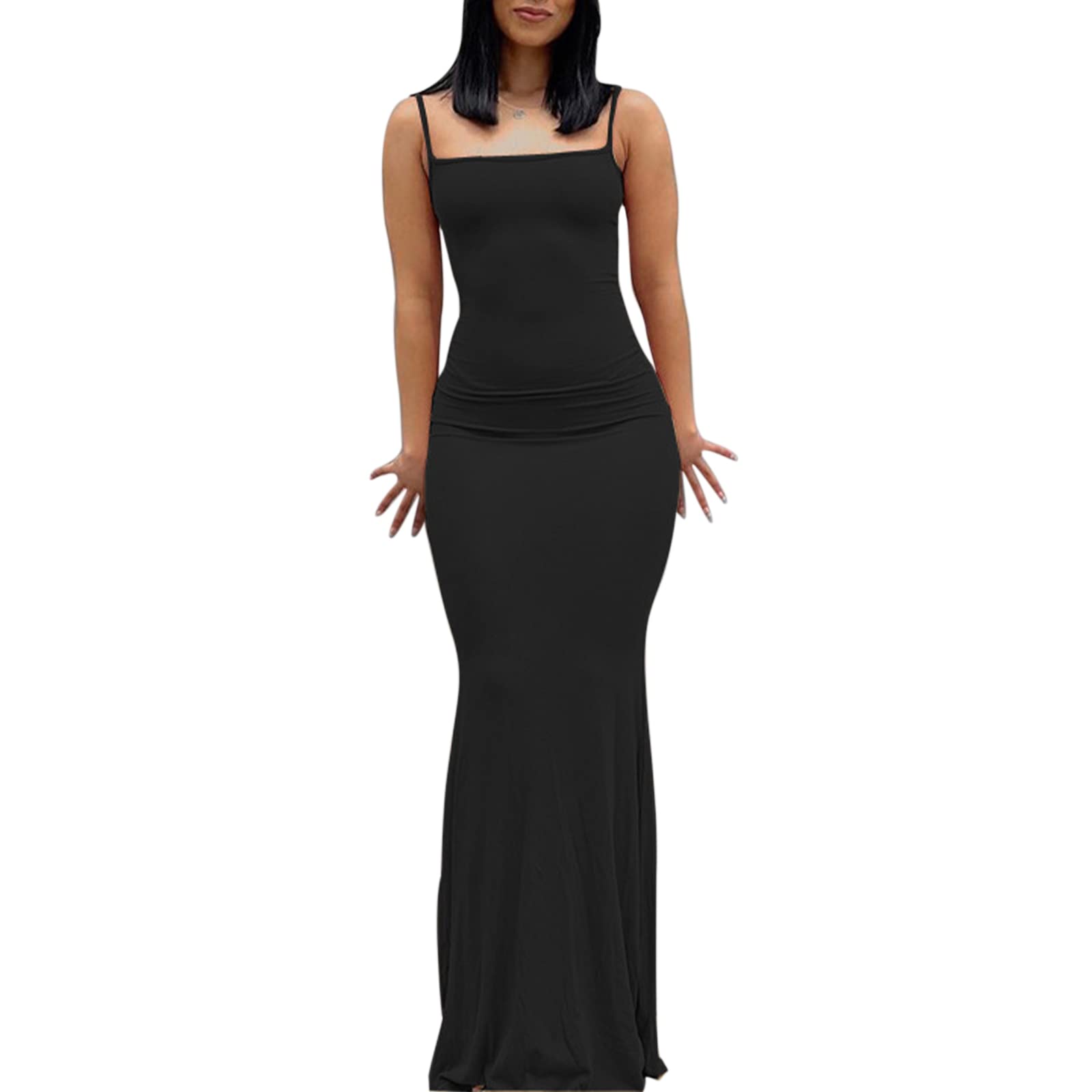 ABINGOO Vestito Donna Maniche Lunghe Aderente Vestito Lungo Sexy Tinta Unita Maxi Bodycon Vestito Abito da Cocktail