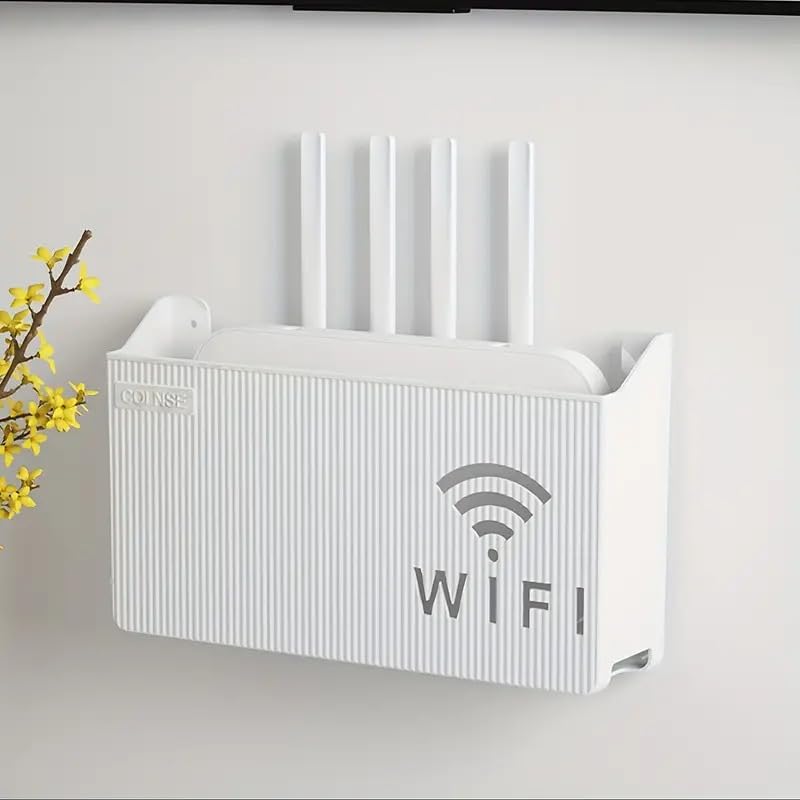 KANISYA Self-Adhesive WiFi Storage Box | Wall Mount WiFi Router Holder Case | Universal Wall Shelf for Modem, Set-Top Box, Remote, Power Strip – Cable Management & Space Saving-image-39