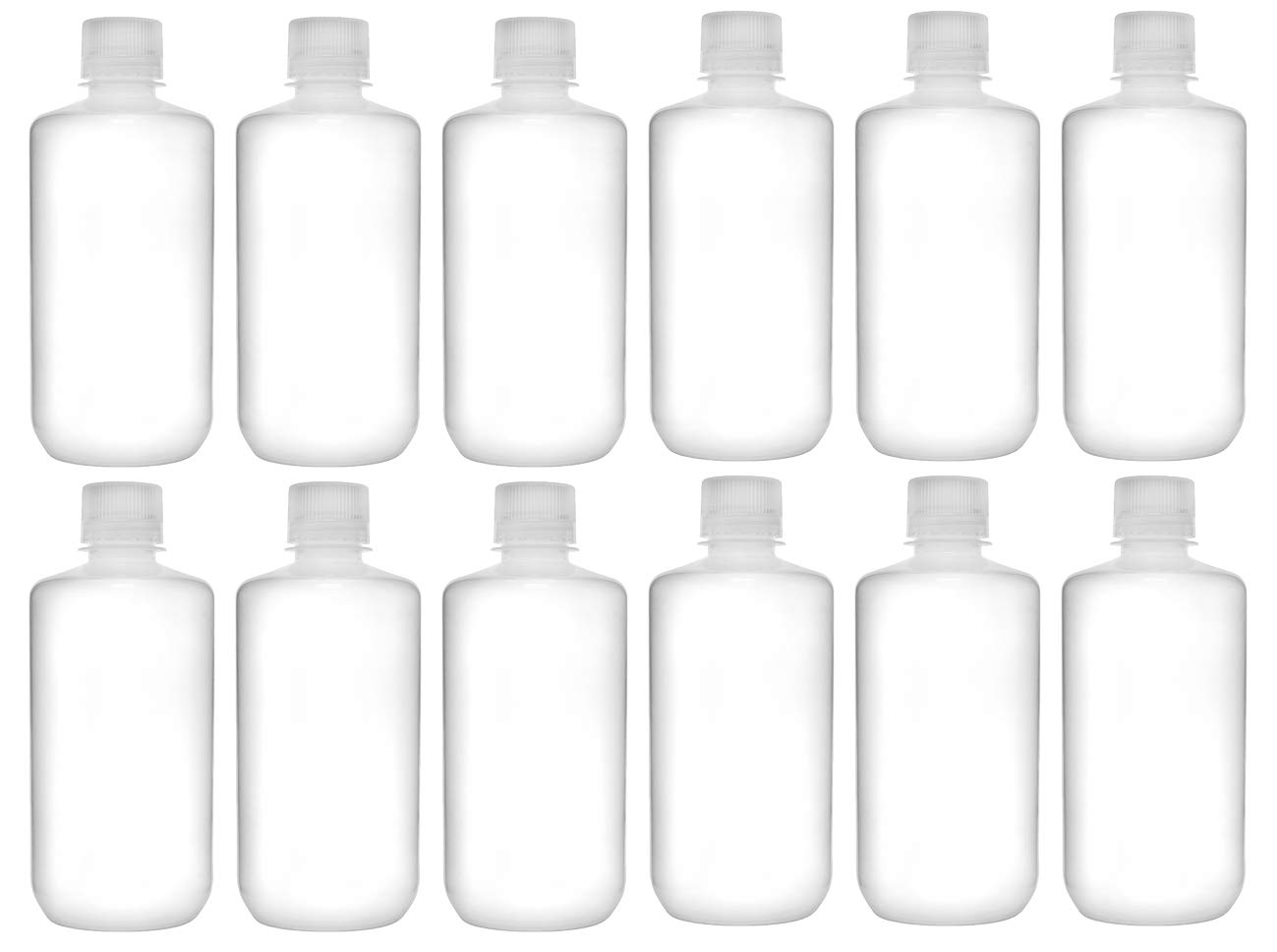 EISCO 12PK Reagent Bottles, 1000ml - Narrow Mouth with Screw Cap - Polypropylene - Translucent Labs