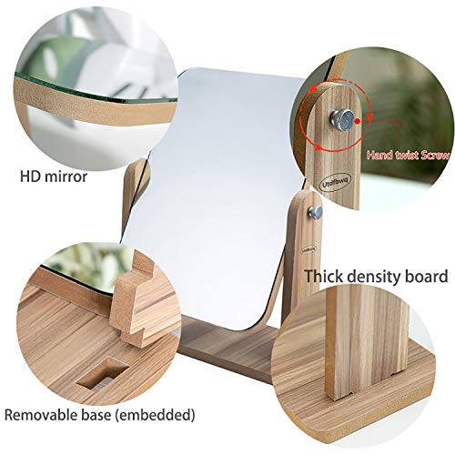 Yoomeishaly Wooden Desk Mirror 360 Degree Swivel Mirror Single-Sided Makeup Table Mirror, Portable Removable Countertop Private Room High-Definition Make Up Mirror (X-Large), Wood Grain #TOP4