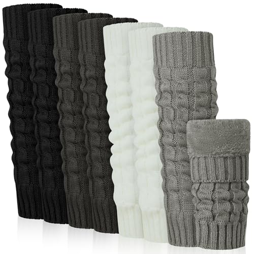 KUTTOR 4 Pairs Winter Fleece Lined Leg Warmer for Women Skating boot Leg Warmer Thermal Warm Knitted
