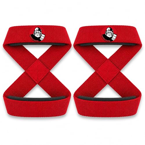 Image of Muscleape Weight Lifting Straps with Padded Wrist Support for Men & Women, Deadlift Straps for Gym, Grip Support Straps for Weightlifting, Pull Ups,Rows & Strength Training. (8 Red)