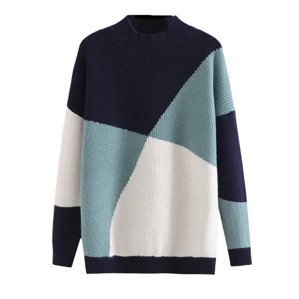 Maglioni da Donna A Collo Finto, Mezzo Dolcevita Maglione A Maniche Lunghe Maglione Pullover in Colore A Contrasto, Taglie Forti Top in Maglia Elasticizzata Ampia Felpa in Maglia