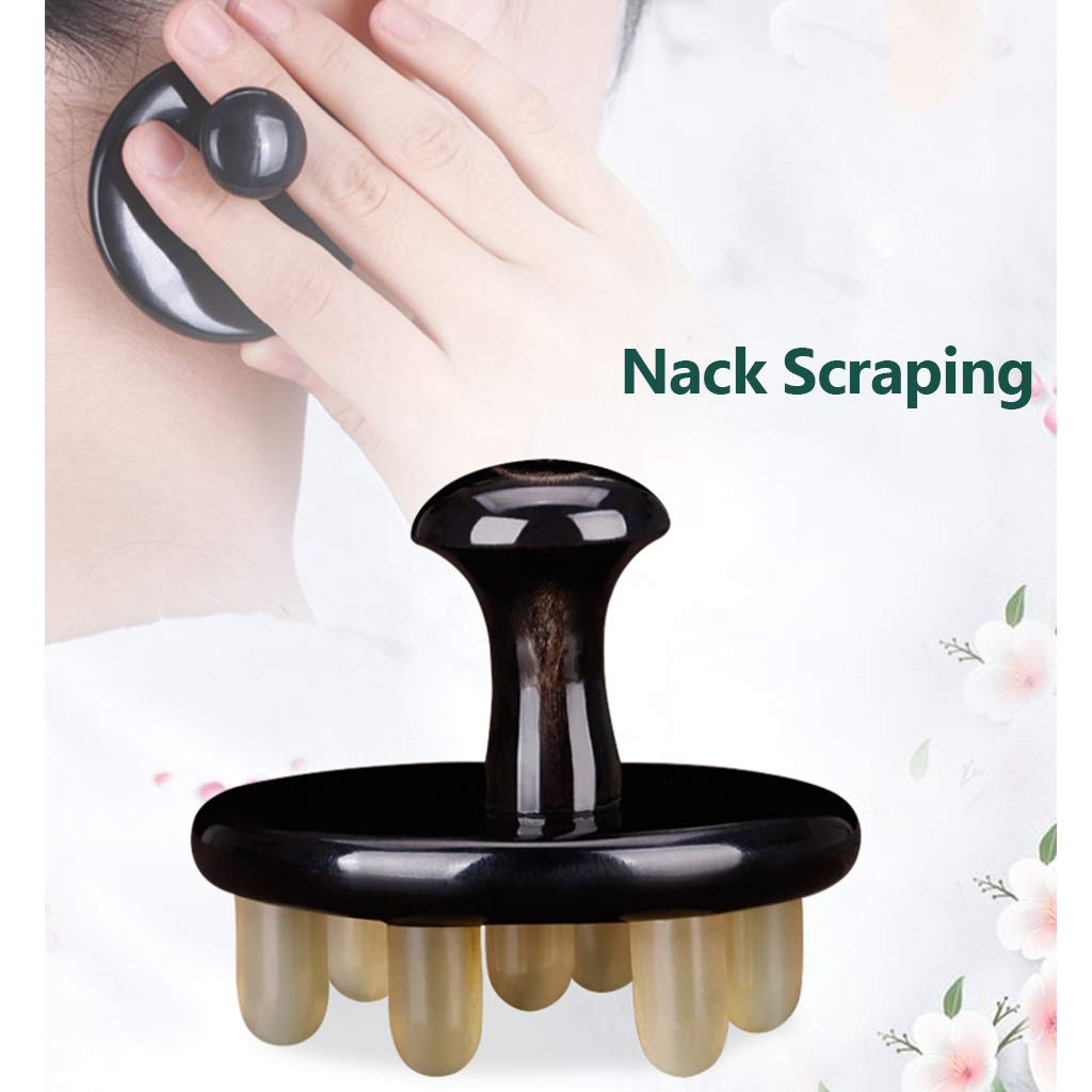 YXCKG Massage Gua Sha Triggerpunktbehandlung Hauptphysiotherapie-Werkzeuge für Körper Kopfmassage zur Linderung von Kopfschmerzen Kratzwerkzeug aus Naturhorn