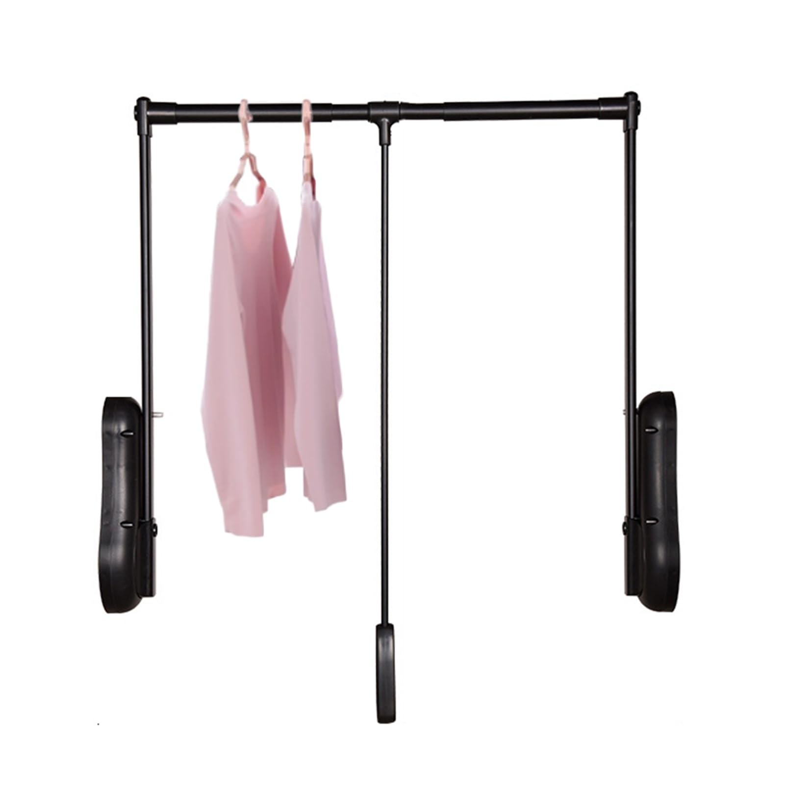 GTHTUHFD Pull Down Closet Rod With Easy-Grab Ring And Two-Way Buffering For Wardrobe Organization Black-650-850mm