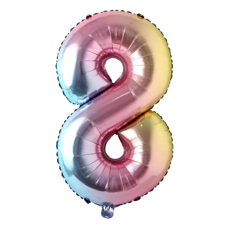 Image of Multicolor 32 Inches 8 Numbers Shape Large Big Foil Helium Balloons For Party Decorations In Happy Birthday Anniversary Office Items Materials Set Pack, Pack Of 1