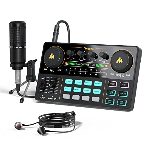 Image of MAONO AM200-S1 Audio Interface with Condenser microphone, Monitoring Earphone, Sound Card. ALL-IN-ONE Podcast Recording Studio Mixer for YouTube Recording, Streaming, Gaming, Guitar