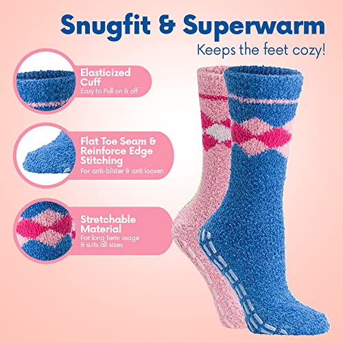 Image of Debra Weitzner Fuzzy Socks for Women Non-Slip Warm Cozy Socks Fluffy Fleece Slipper Socks With Grips 5 /6 Pairs