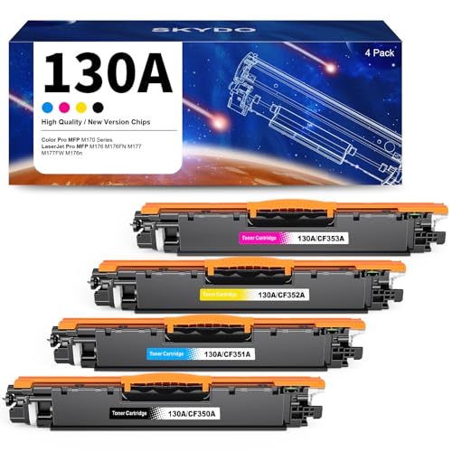 Tóner 130A Compatible con Cartuchos de tóner HP CF350A CF351A CF352A CF353A para HP Color LaserJet Pro MFP M176n M177fw M176 M177 M177fw Tóner (Negro Cian Magenta Amarillo, 4 Pack)