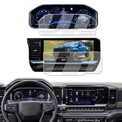 Screen Protector 3 Pcs For 2022-2025 Chevrolet Silverado 1500&GMC Sierra 1500, 12.3-Inch Dash + 13.4-Inch Navi Tempered Glass HD Screen Protector For 2022-2025 Sierra 2500HD/3500HD Accessories 9H Hardness - Anti Fingerprints