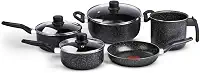 Jogo de Panelas Rochedo Stone Pro 5 peças, Preto com Efeito Pedra e Antiaderente Minerium, Cabos Ergonômicos, Base de Limpa Fácil e Distribuição Uniforme de Calor