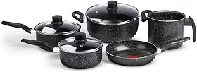 Jogo de Panelas Rochedo Stone Pro 5 peças, Preto com Efeito Pedra e Antiaderente Minerium, Cabos Ergonômicos, Base de Limpa Fácil e Distribuição Uniforme de Calor